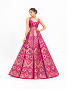Magenta Satin Silk Handloom Banarasi Lehenga - Sacred Weaves