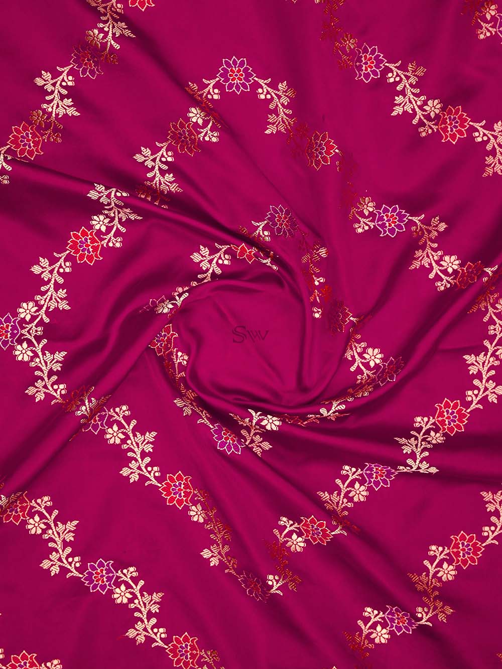 Magenta Satin Silk Handloom Banarasi Lehenga - Sacred Weaves