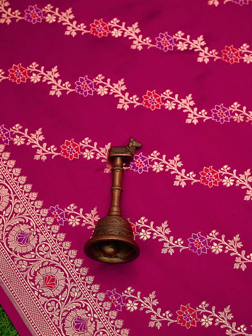 Magenta Satin Silk Handloom Banarasi Lehenga - Sacred Weaves
