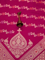 Magenta Satin Silk Handloom Banarasi Lehenga - Sacred Weaves