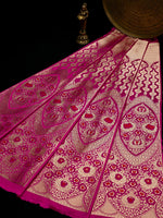 Magenta Satin Silk Handloom Banarasi Lehenga - Sacred Weaves