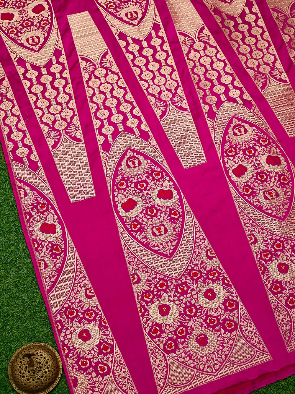 Magenta Satin Silk Handloom Banarasi Lehenga - Sacred Weaves