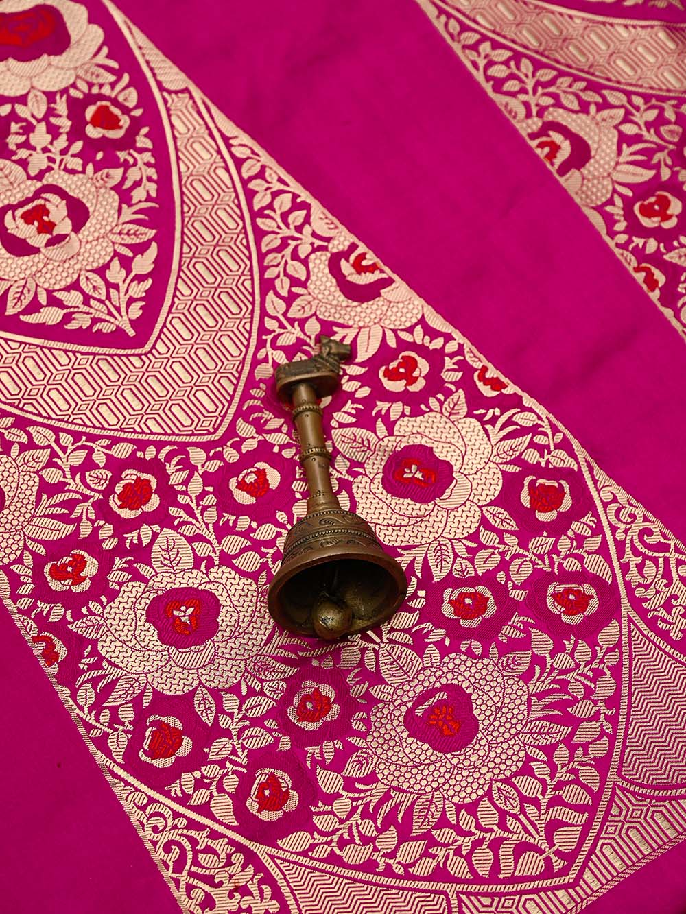 Magenta Satin Silk Handloom Banarasi Lehenga - Sacred Weaves