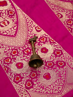 Magenta Satin Silk Handloom Banarasi Lehenga - Sacred Weaves