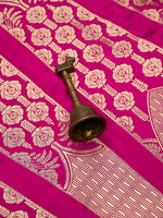 Magenta Satin Silk Handloom Banarasi Lehenga - Sacred Weaves
