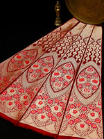 Red Satin Silk Handloom Banarasi Lehenga - Sacred Weaves