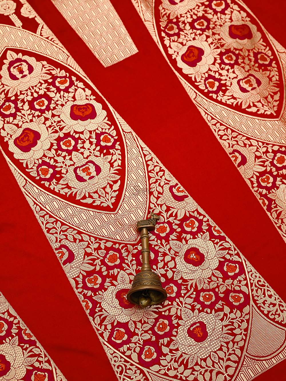 Red Satin Silk Handloom Banarasi Lehenga - Sacred Weaves