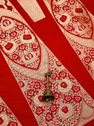 Red Satin Silk Handloom Banarasi Lehenga - Sacred Weaves