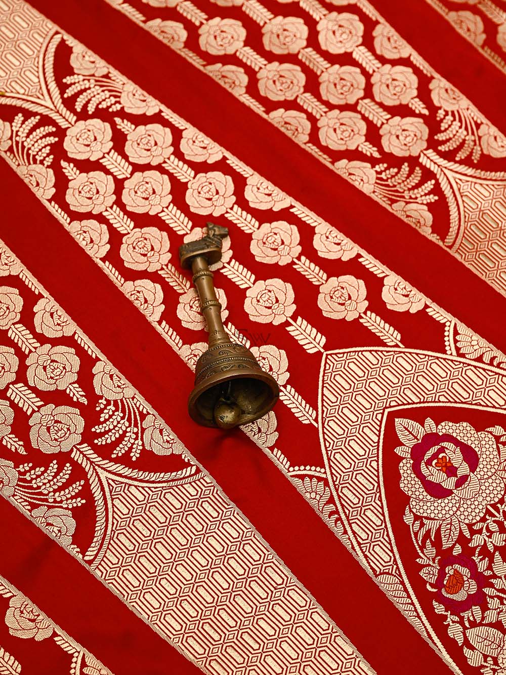 Red Satin Silk Handloom Banarasi Lehenga - Sacred Weaves