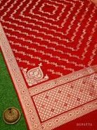 Red Satin Silk Handloom Banarasi Lehenga - Sacred Weaves