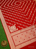 Red Satin Silk Handloom Banarasi Lehenga - Sacred Weaves
