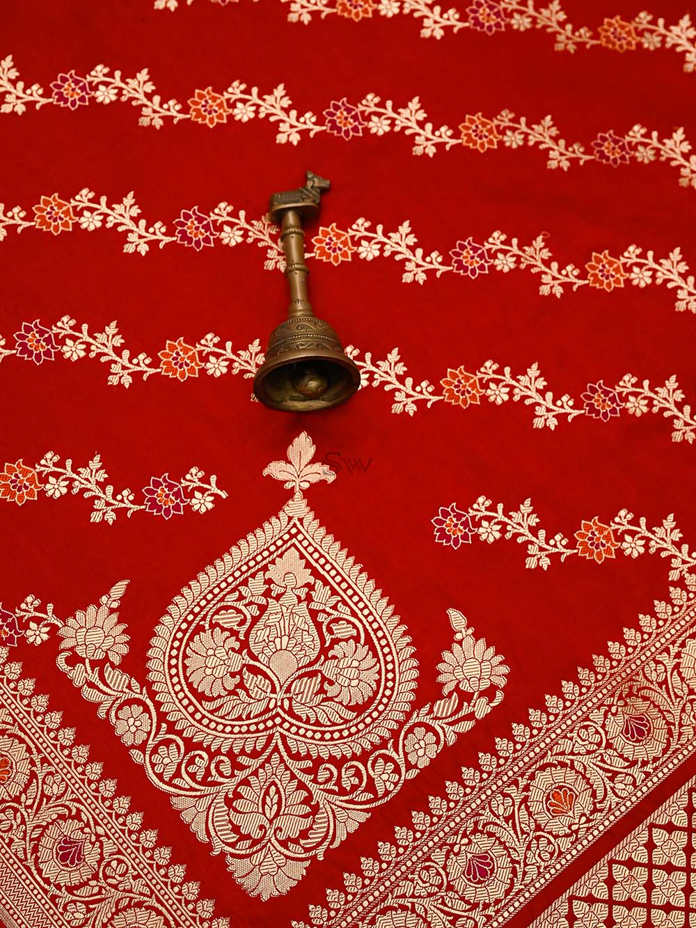 Red Satin Silk Handloom Banarasi Lehenga - Sacred Weaves