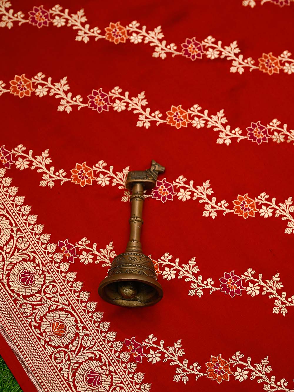 Red Satin Silk Handloom Banarasi Lehenga - Sacred Weaves