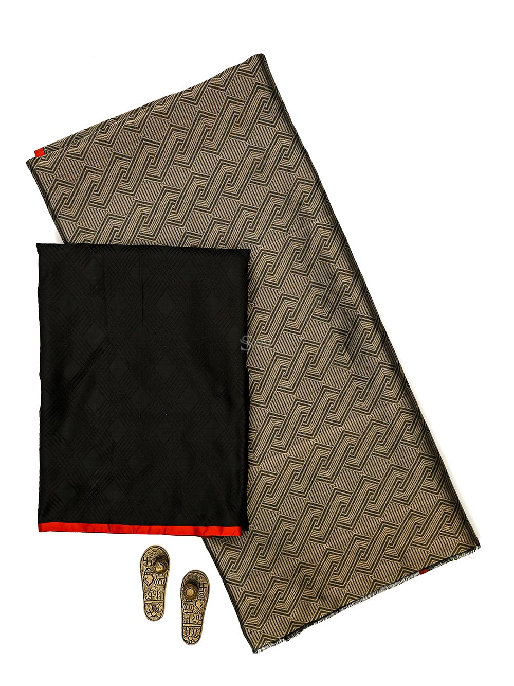 Black Brocade Katan Silk Handloom Banarasi Suit - Sacred Weaves