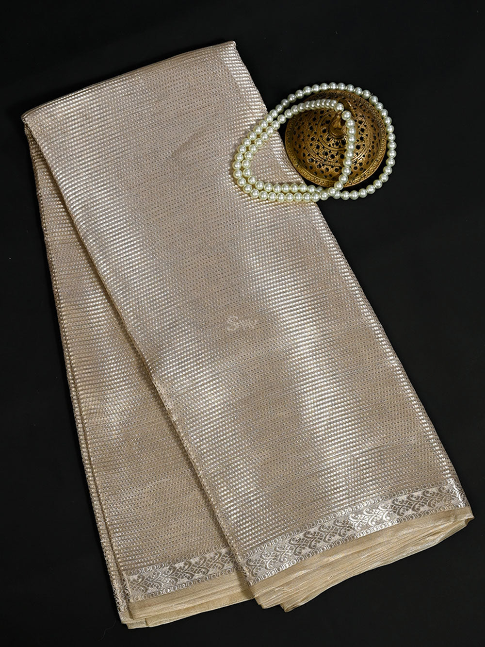 Beige Tissue Brocade Handloom Banarasi Saree - Sacred Weaves