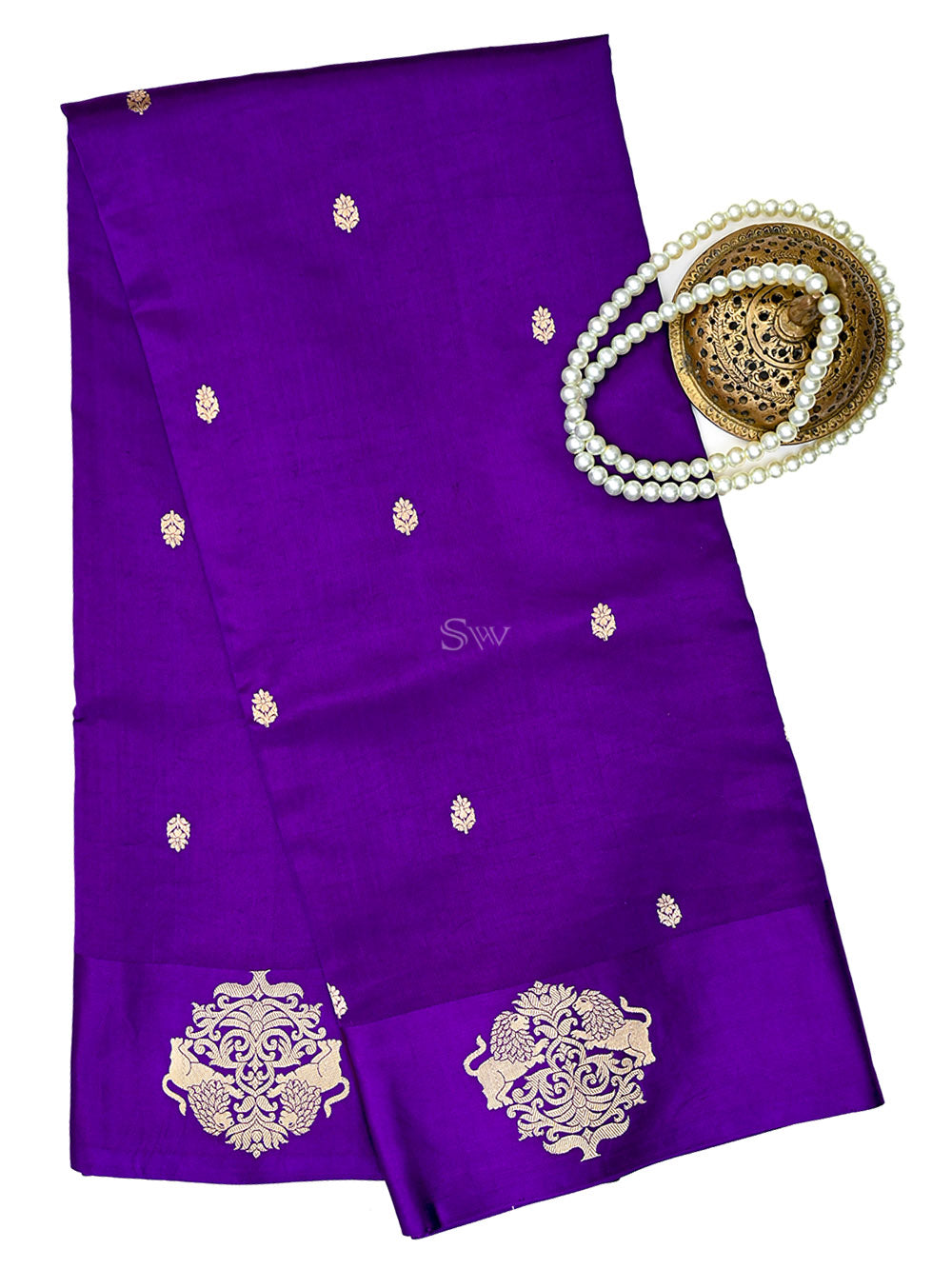 Purple Booti Katan Silk Handloom Banarasi Saree