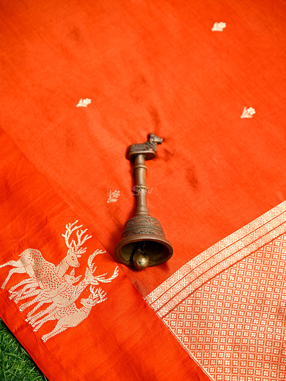 Orange Booti Katan Silk Handloom Banarasi Saree