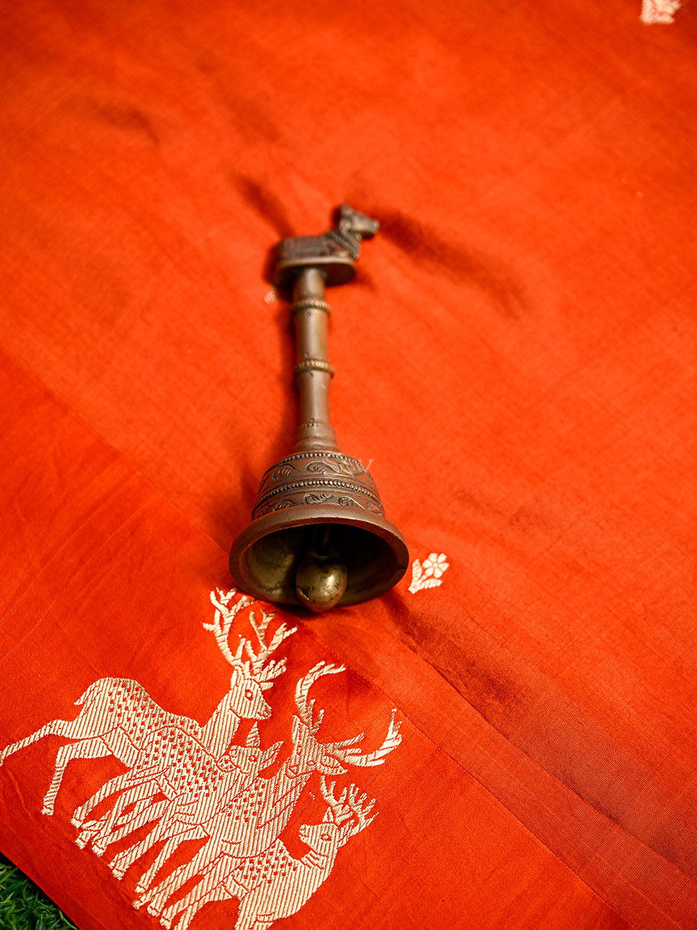 Orange Booti Katan Silk Handloom Banarasi Saree