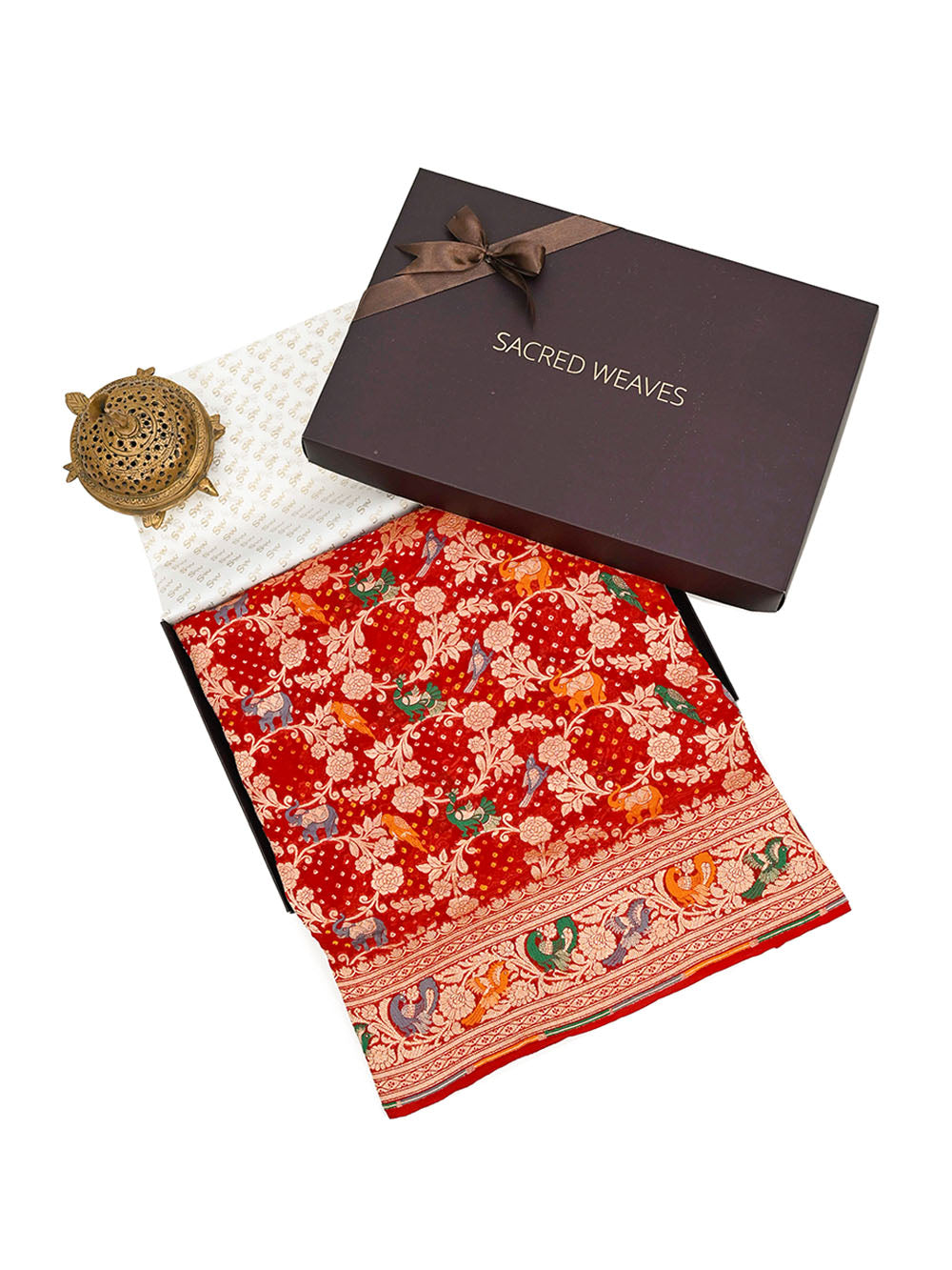 Maroon Bandhani Khaddi Georgette Handloom Banarasi Saree - Sacred Weaves
