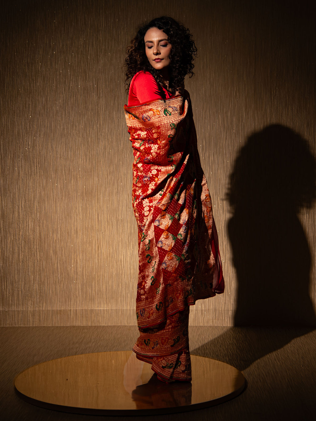 Maroon Bandhani Khaddi Georgette Handloom Banarasi Saree