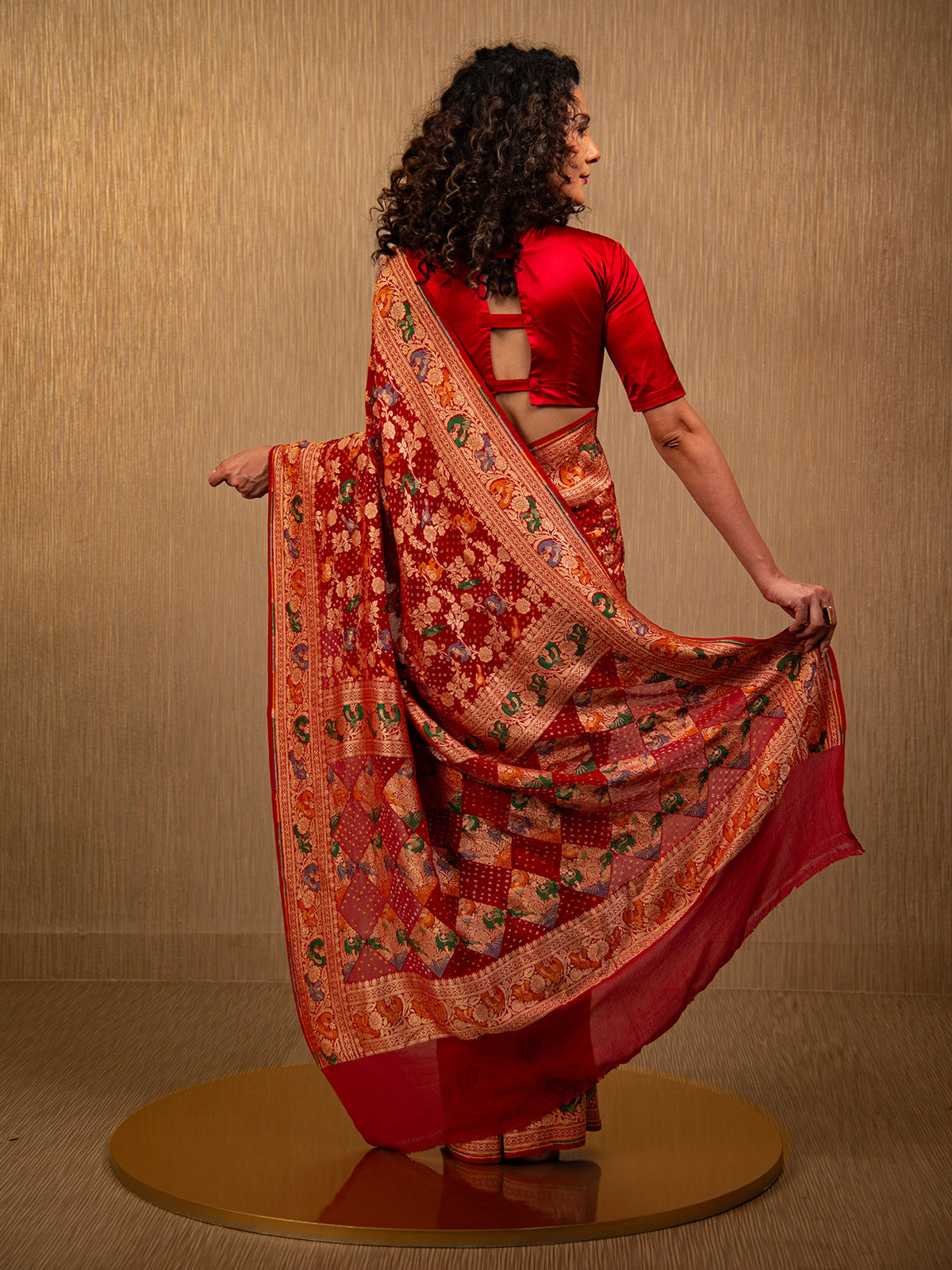 Maroon Bandhani Khaddi Georgette Handloom Banarasi Saree