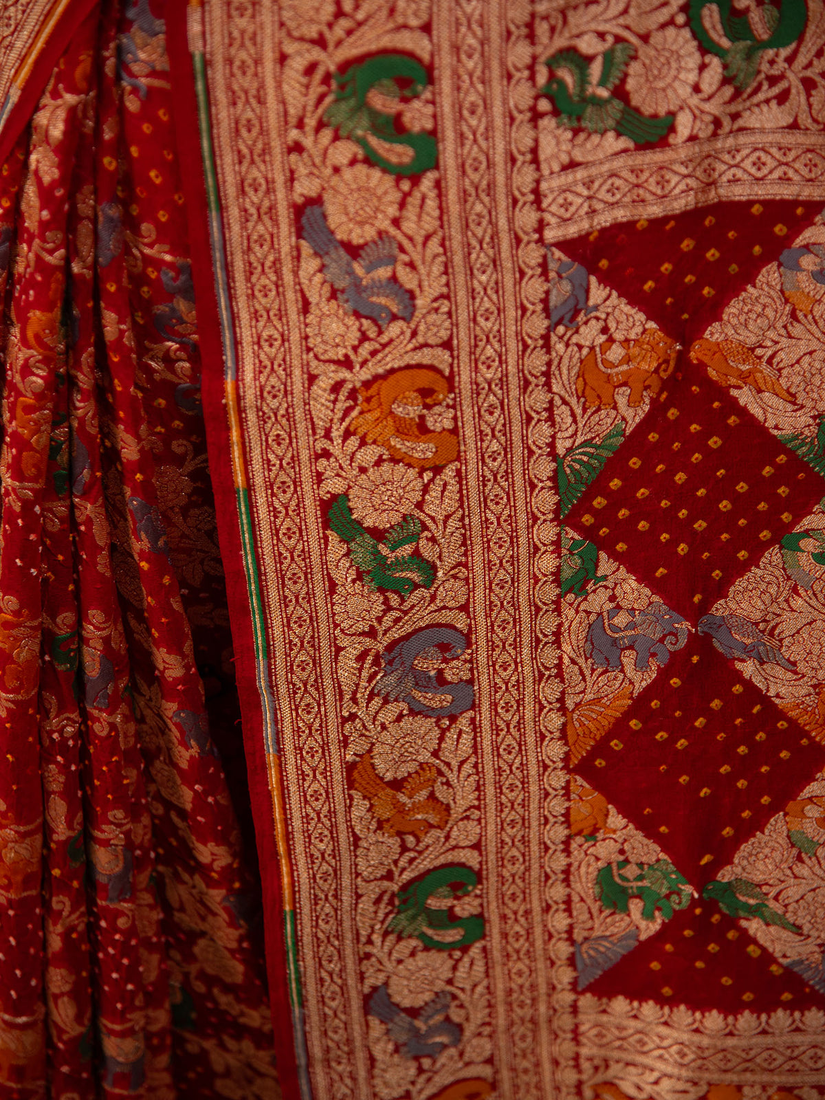 Maroon Bandhani Khaddi Georgette Handloom Banarasi Saree
