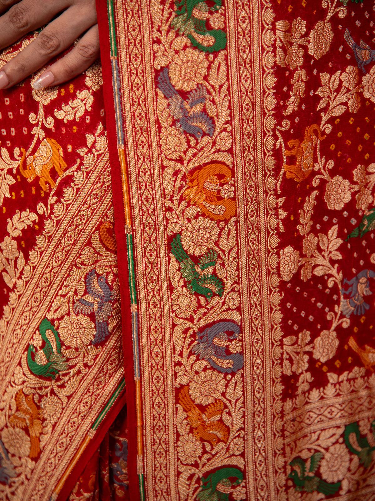 Maroon Bandhani Khaddi Georgette Handloom Banarasi Saree