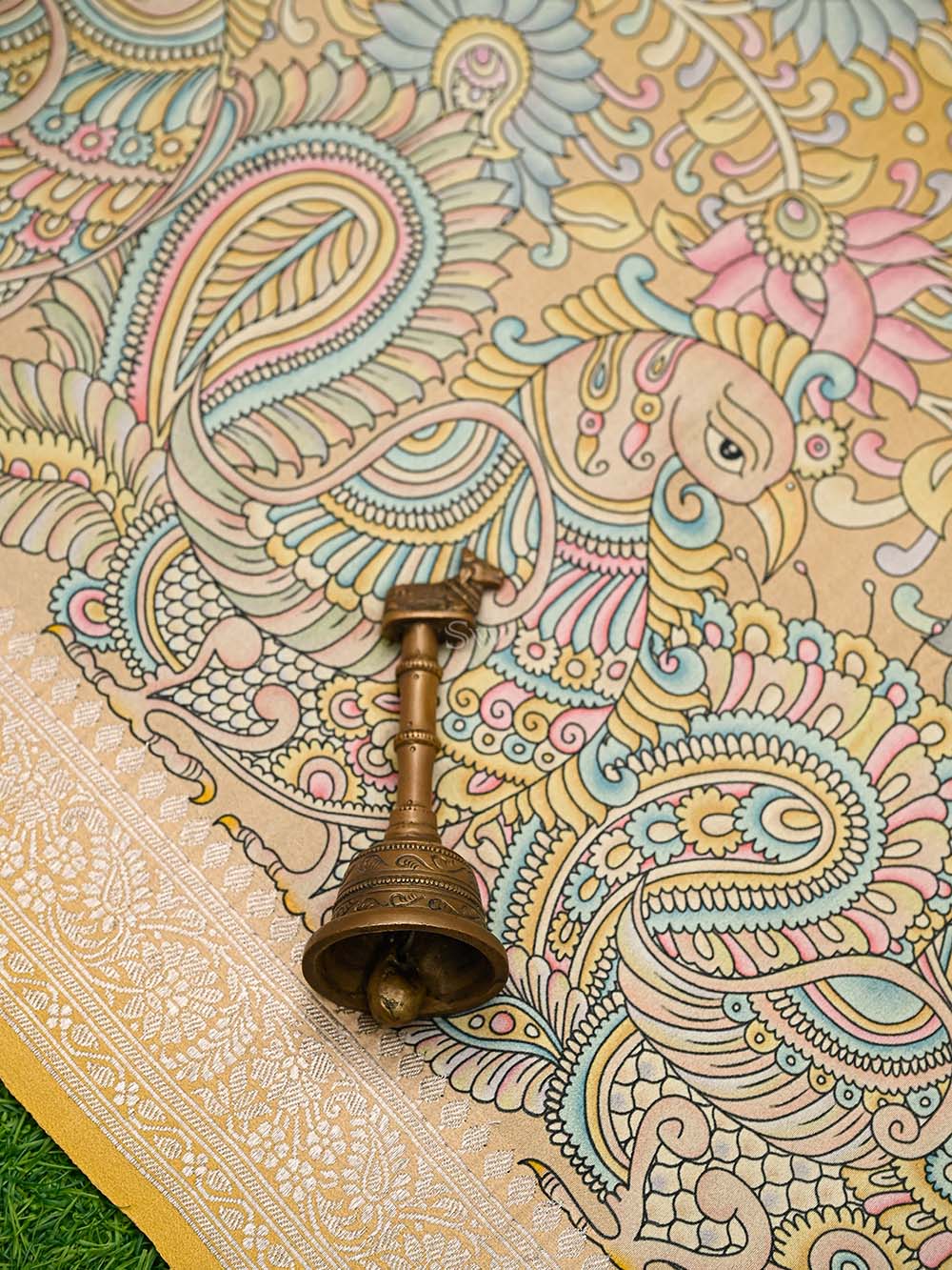 Mustard Booti Moonga Tussar Silk Handloom Banarasi Suit - Sacred Weaves