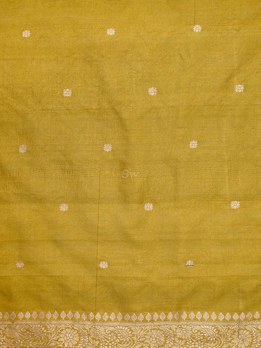Mustard Booti Moonga Tussar Silk Handloom Banarasi Suit - Sacred Weaves