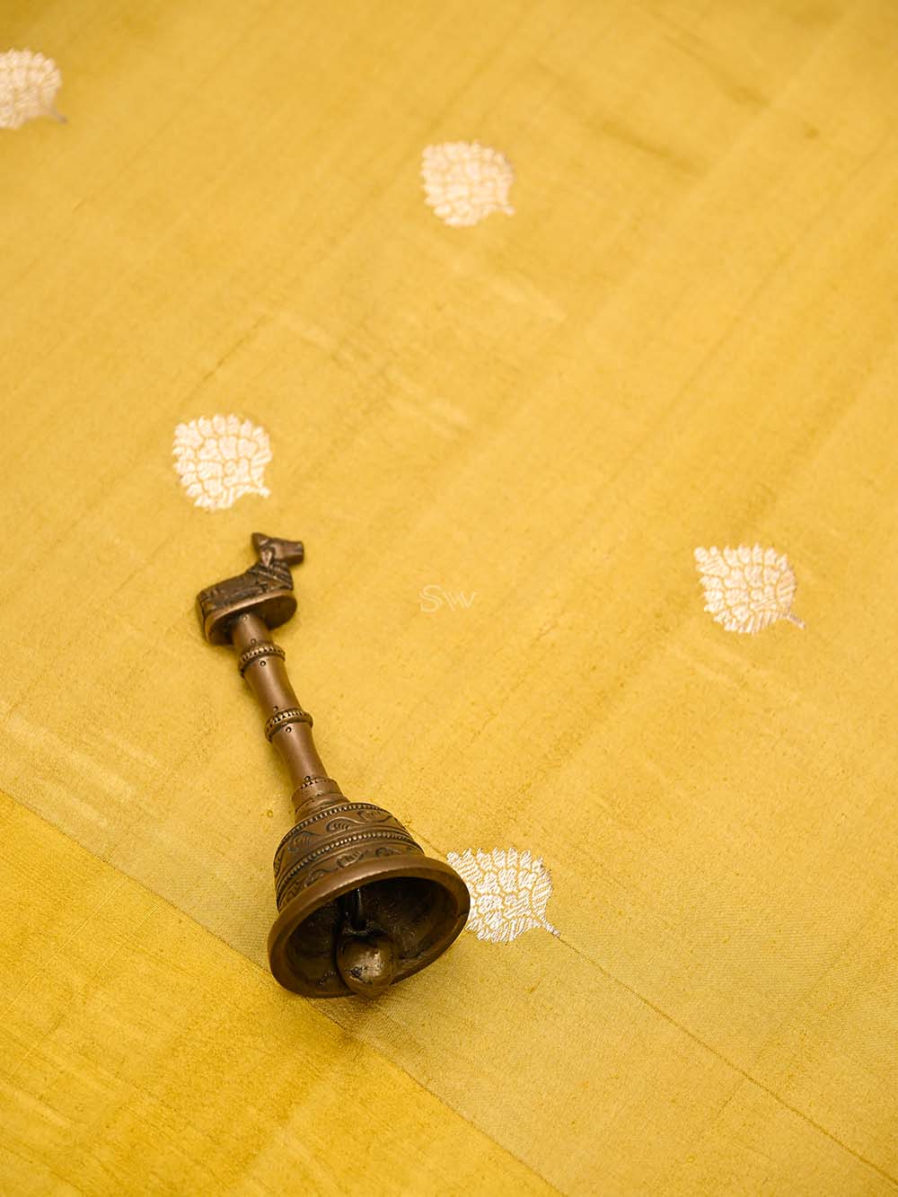 Mustard Booti Moonga Tussar Silk Handloom Banarasi Suit - Sacred Weaves