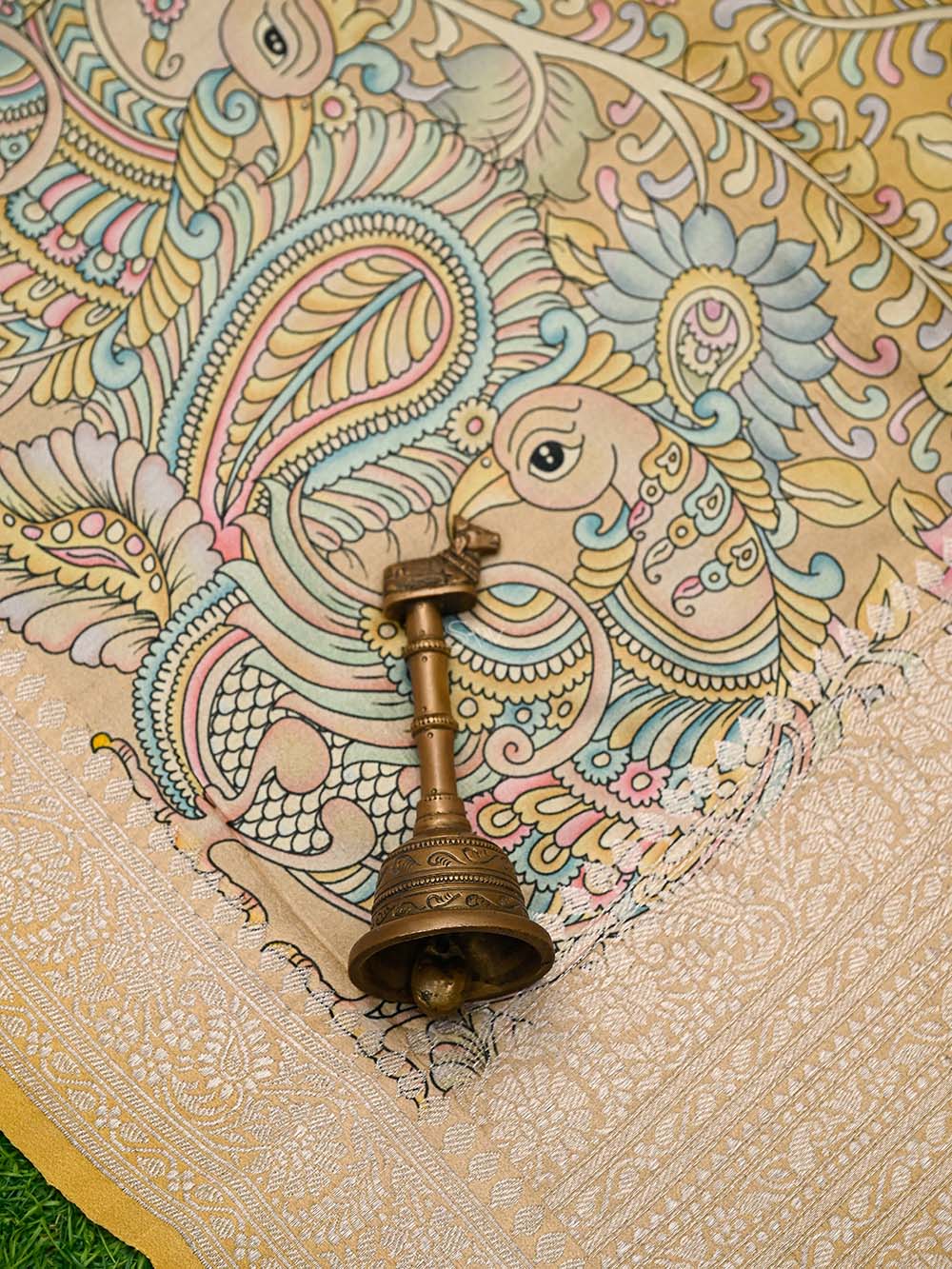 Mustard Booti Moonga Tussar Silk Handloom Banarasi Suit - Sacred Weaves