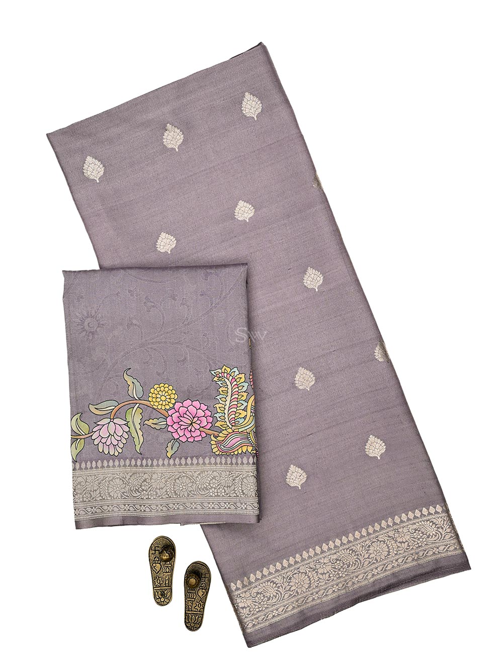 Lavender Booti Moonga Tussar Silk Handloom Banarasi Suit - Sacred Weaves
