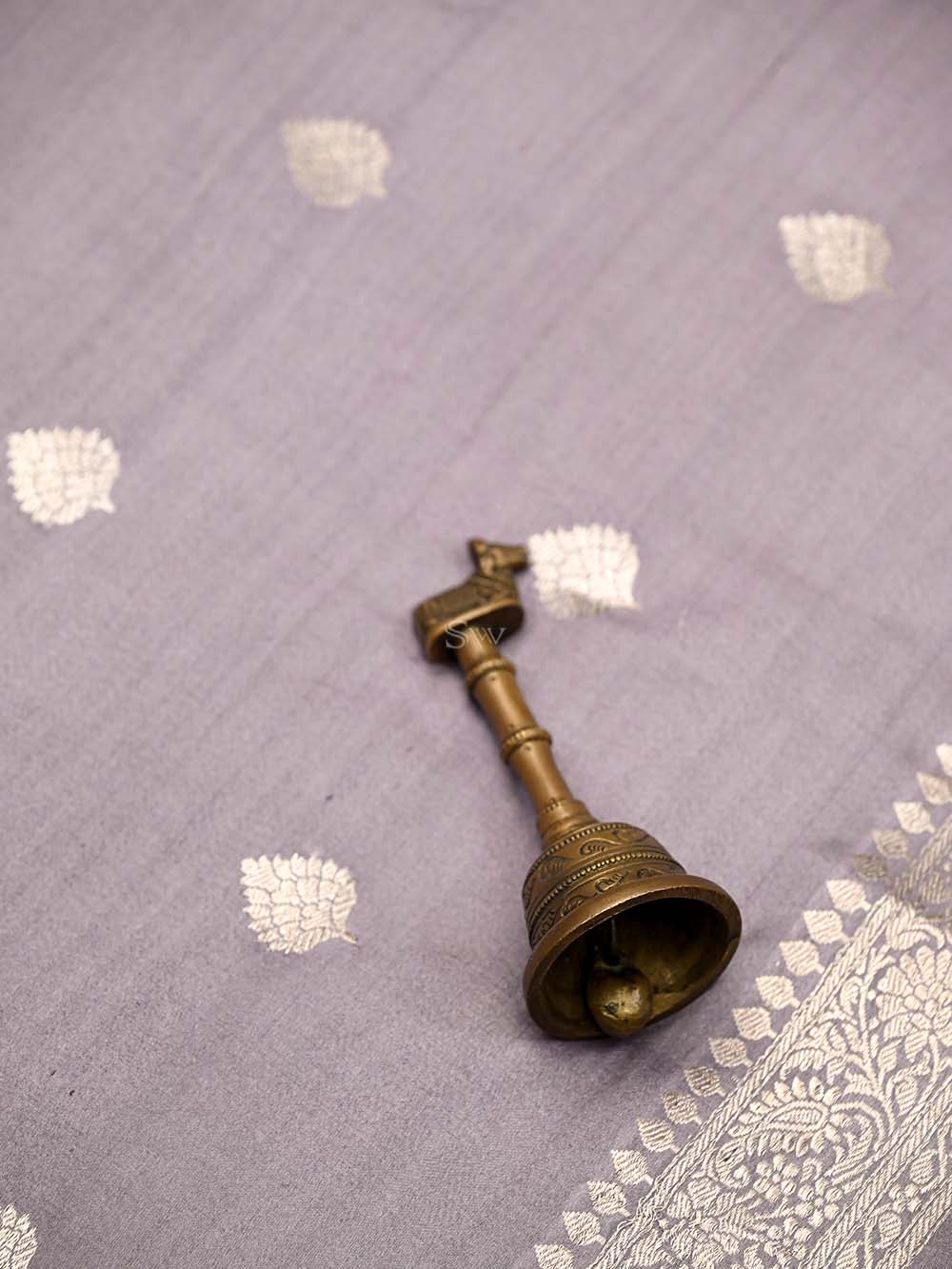 Lavender Booti Moonga Tussar Silk Handloom Banarasi Suit - Sacred Weaves