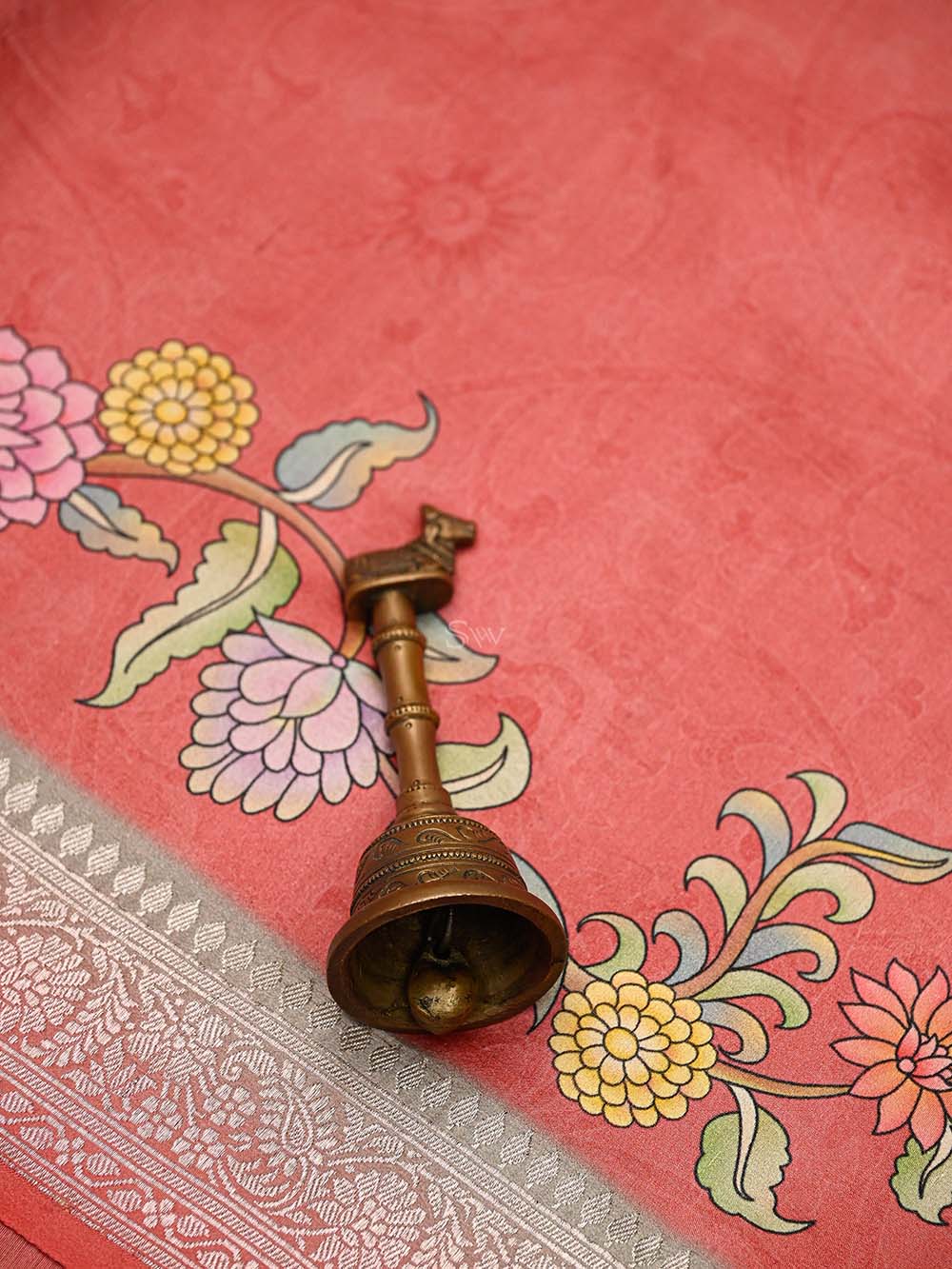 Coral Pink Booti Moonga Tussar Silk Handloom Banarasi Suit - Sacred Weaves