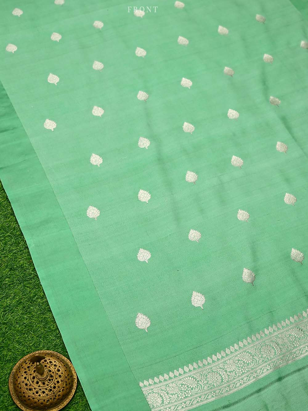 Sea Green Booti Moonga Tussar Silk Handloom Banarasi Suit - Sacred Weaves