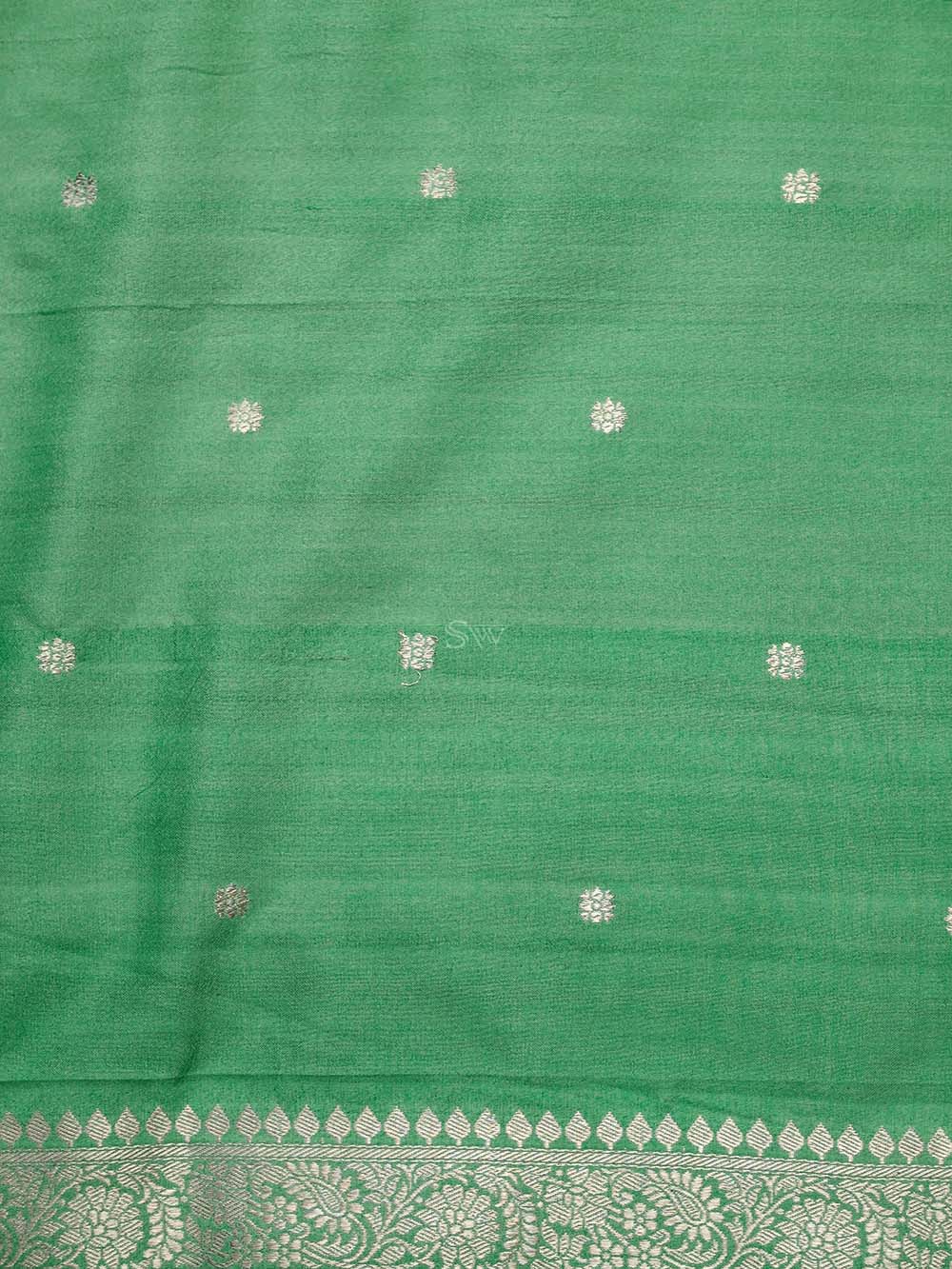 Sea Green Booti Moonga Tussar Silk Handloom Banarasi Suit - Sacred Weaves