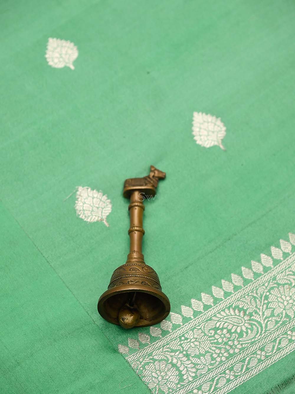 Sea Green Booti Moonga Tussar Silk Handloom Banarasi Suit - Sacred Weaves