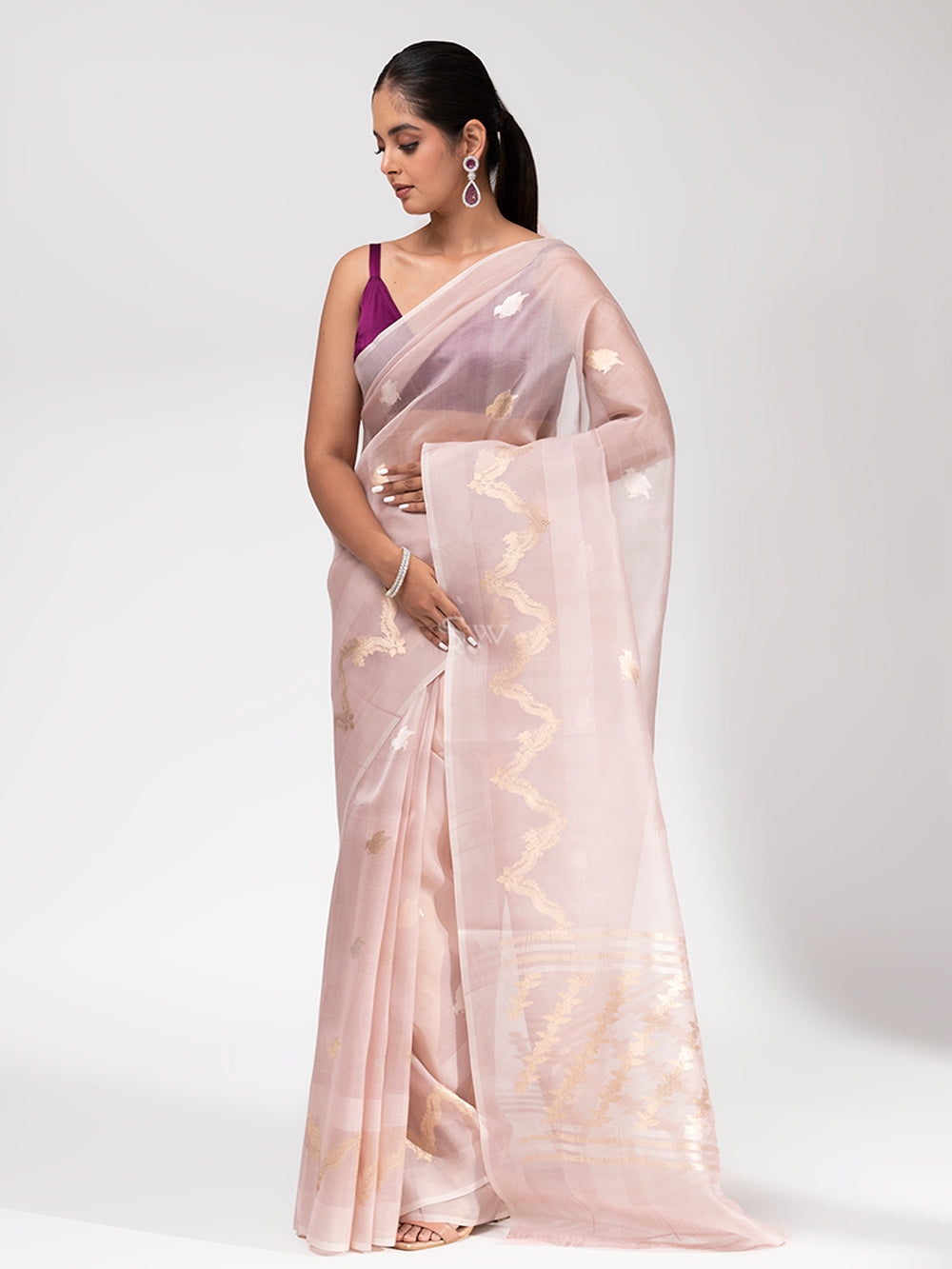Dusty Lilac Organza Handloom Banarasi Saree - Sacred Weaves