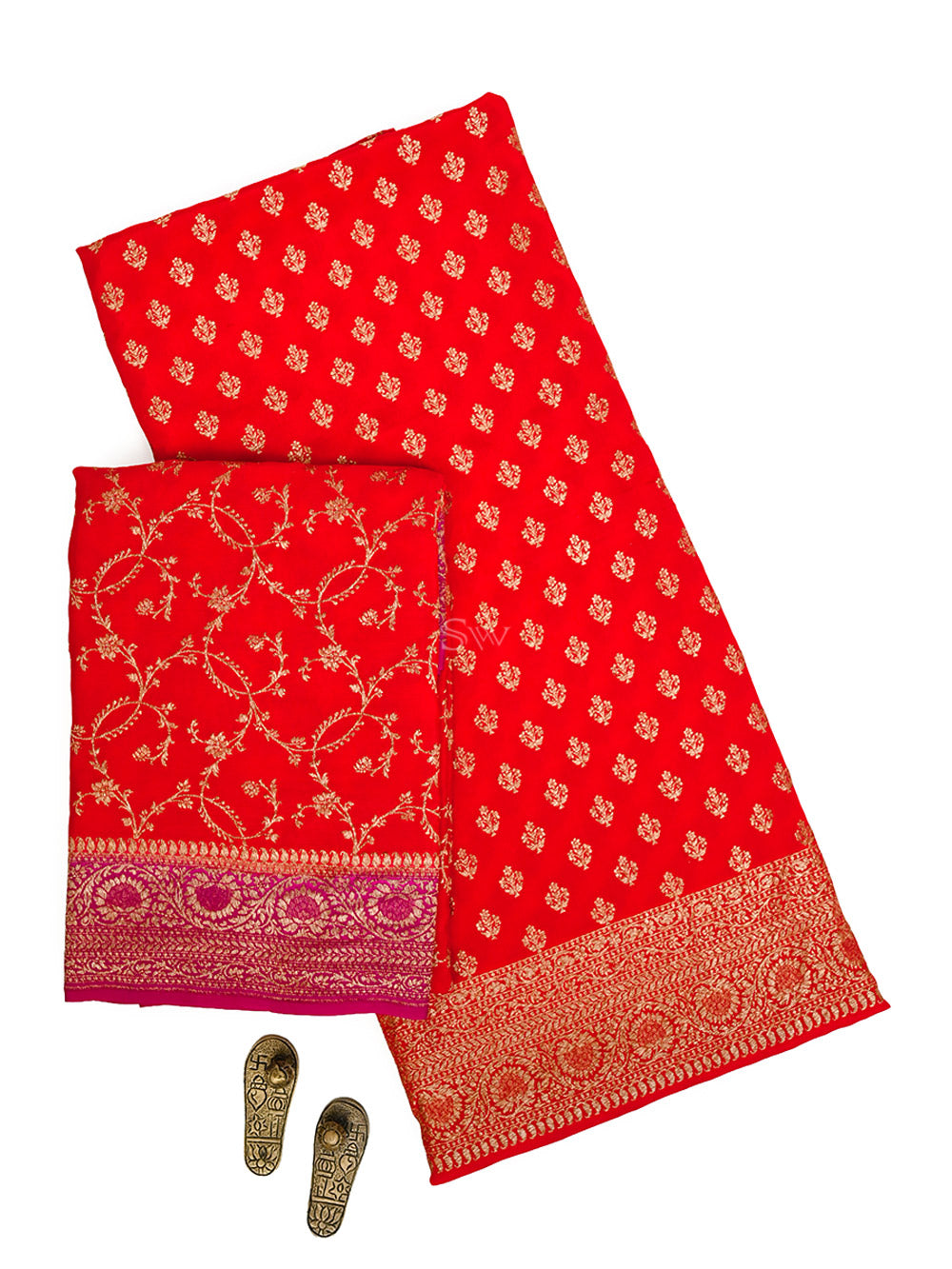 Dark Orange Booti Crepe Silk Handloom Banarasi Suit - Sacred Weaves