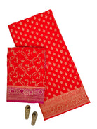 Dark Orange Booti Crepe Silk Handloom Banarasi Suit - Sacred Weaves
