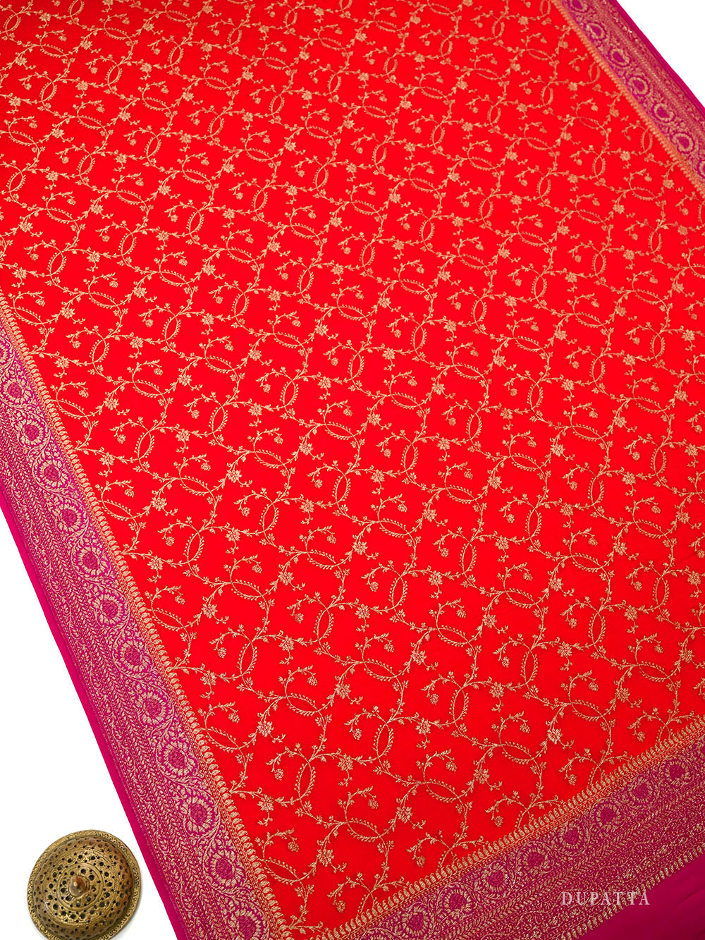 Dark Orange Booti Crepe Silk Handloom Banarasi Suit - Sacred Weaves