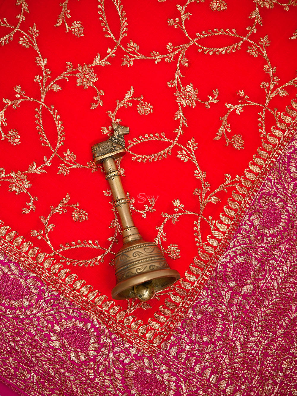 Dark Orange Booti Crepe Silk Handloom Banarasi Suit - Sacred Weaves
