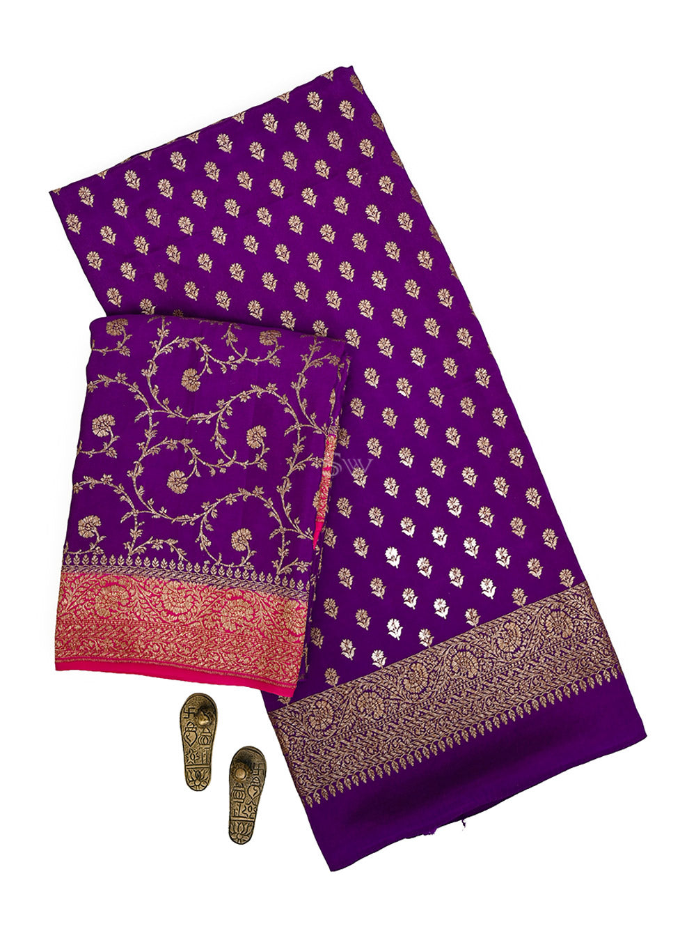 Purple Booti Crepe Silk Handloom Banarasi Suit - Sacred Weaves