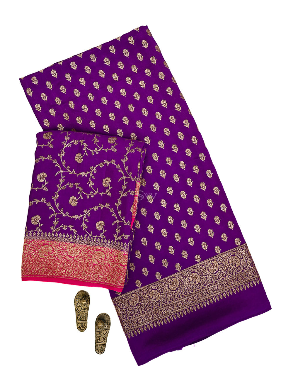 Purple Booti Crepe Silk Handloom Banarasi Suit - Sacred Weaves