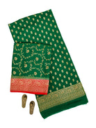 Bottle Green Booti Crepe Silk Handloom Banarasi Suit