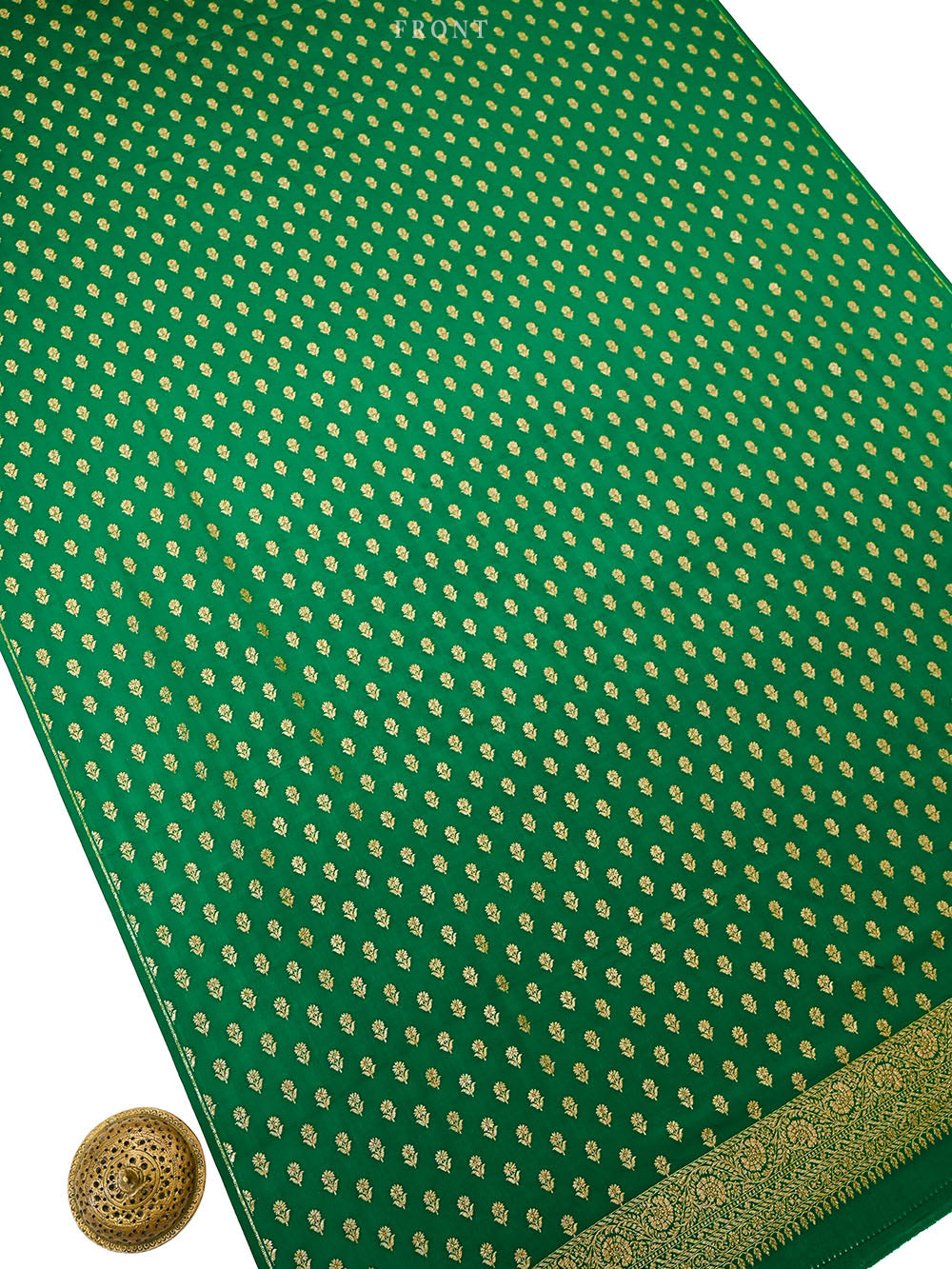 Bottle Green Booti Crepe Silk Handloom Banarasi Suit