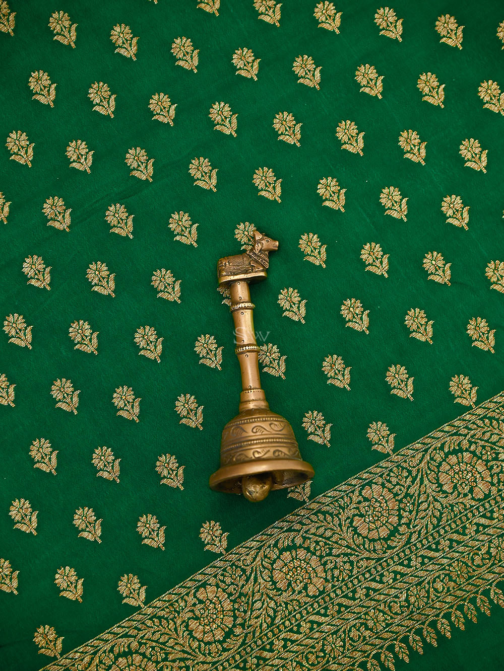 Bottle Green Booti Crepe Silk Handloom Banarasi Suit
