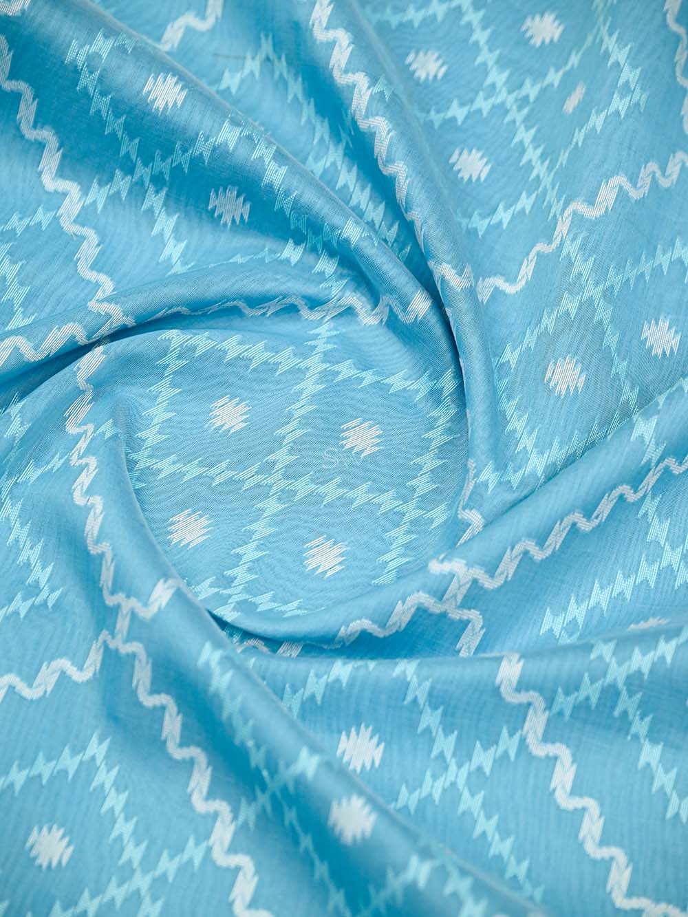 Pastel Blue Booti Cotton Silk Handloom Banarasi Suit - Sacred Weaves