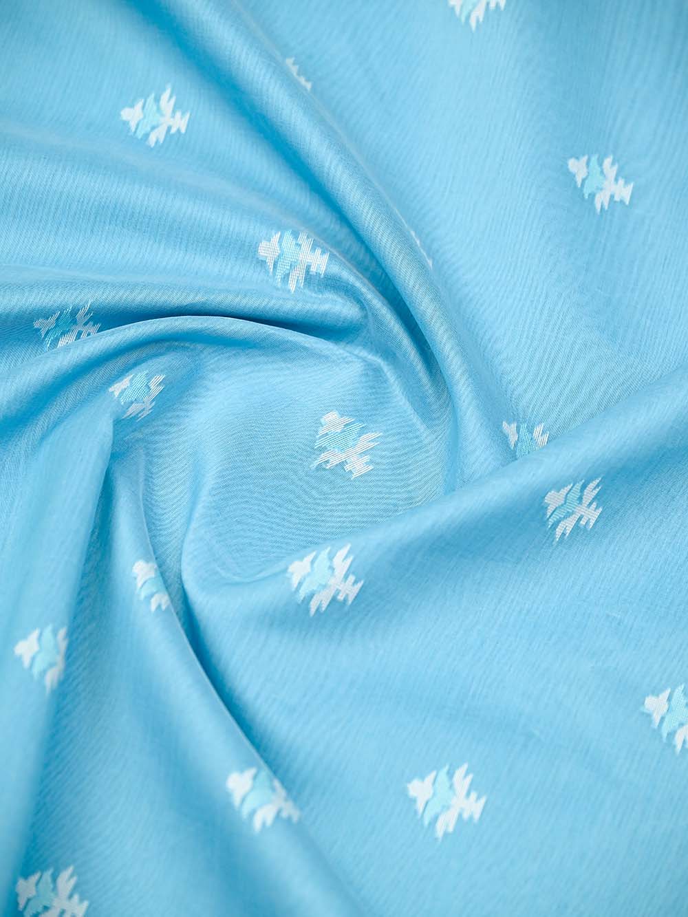 Pastel Blue Booti Cotton Silk Handloom Banarasi Suit - Sacred Weaves