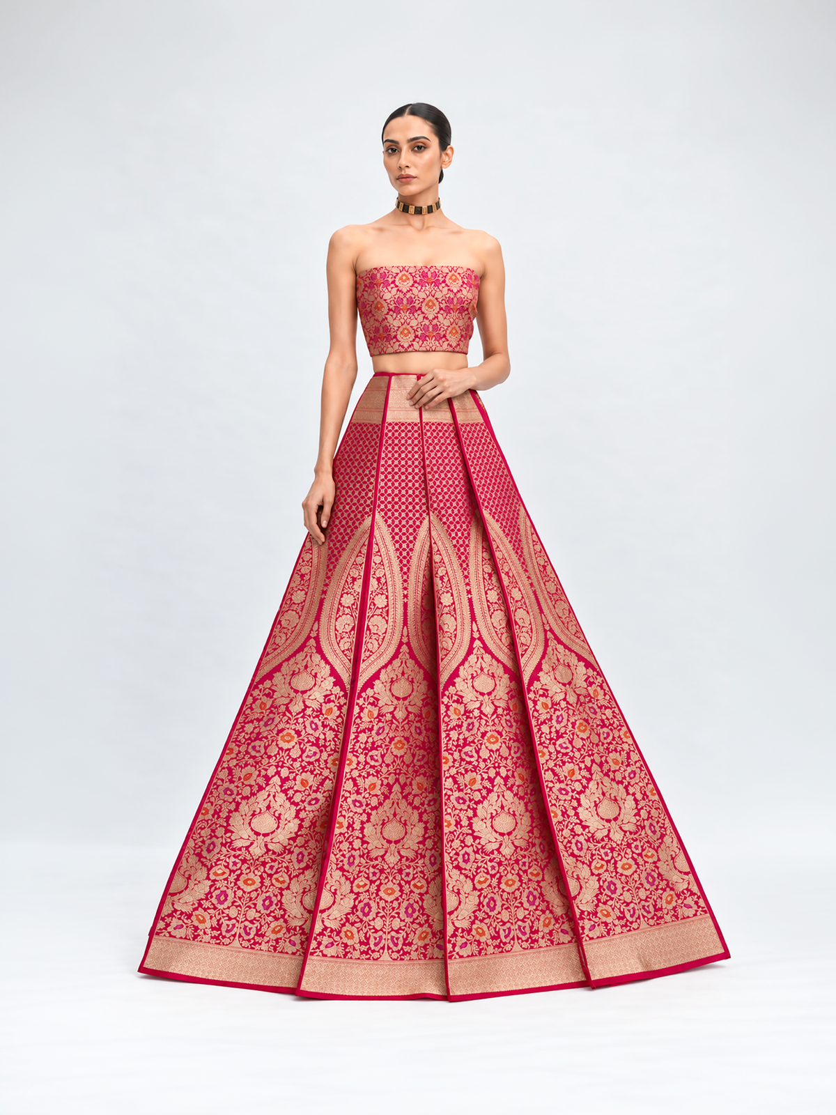 Magenta Silk Handloom Banarasi Lehenga - Sacred Weaves